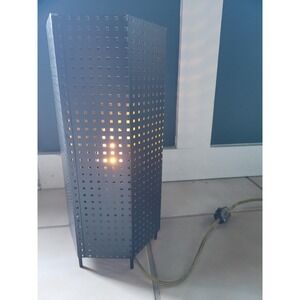 MCM Vintage Perforated Metal Black Table Lamp Geometric Lighting Mid Century